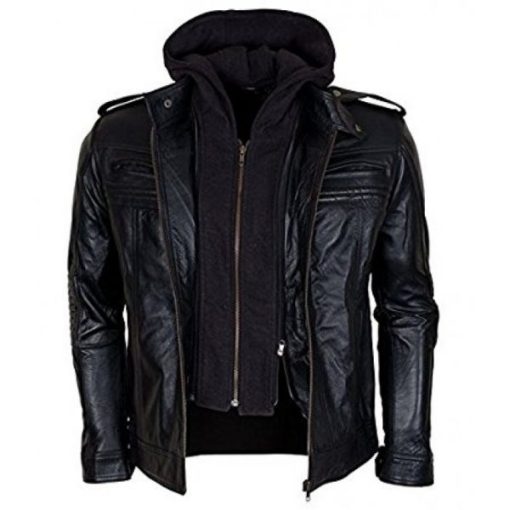 Black Leather Jacket Men's AJ Style Wrestler WWE - Image 3