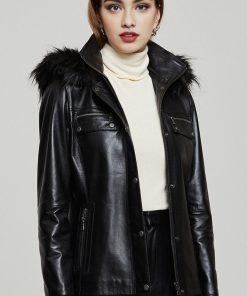 Cristina Classic Black Leather Jacket For Women's