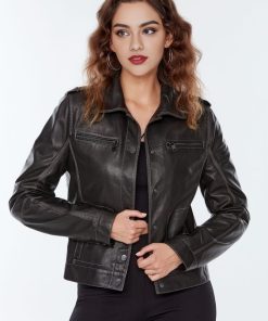 Emma Black Leather Jacket For Women's