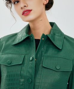 Green Tina Leather Jacket For Women's