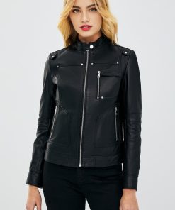 Hannah Black Leather Jacket For Women's