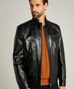 Sheeny Distressed Black Leather Jacket