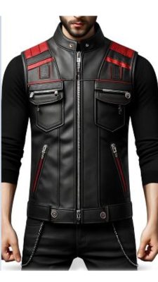 Men Black Stlish Leather Vest