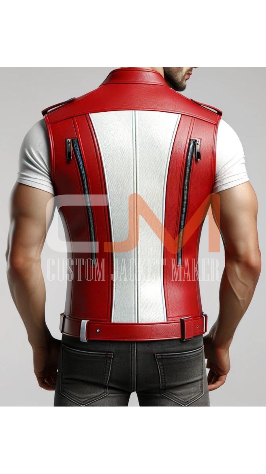 Red & White Stylish leather Vest For Men 2 Stylish leather Vest For Men